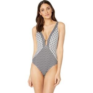 JETS SWIMWEAR AUSTRALIA Modular Plunge One-Piece Black/White Size 10 US (14 AUS)